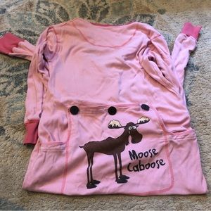 Lazy one brand pink adult onesie. Moose caboose butt flap pajamas. Size S